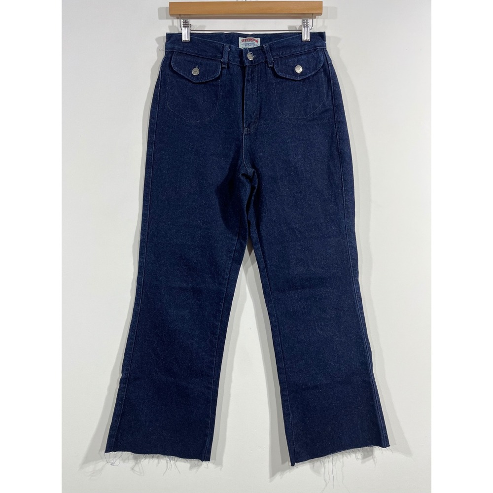 Vtg Stevenson Retro 70s High Waisted Denim Jeans Patch Pockets Boho Womens 11 12